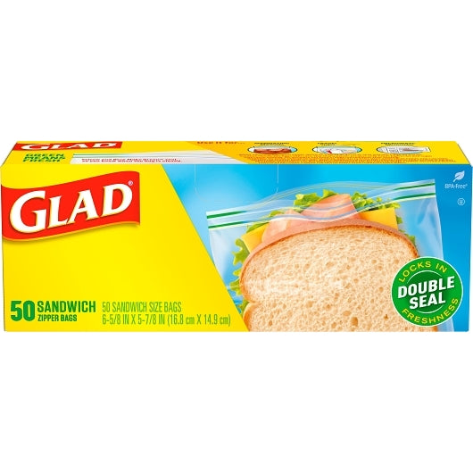 GLAD FOOD STORAGE ZIPPER SANDWHICH 12/50ct