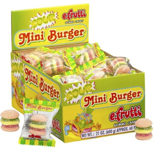 EFRUTTI GUMMI COUNTER DISPLAY MINI BURGER SOUR 8/60/.32 OZ