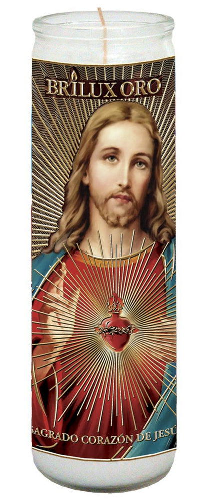 VELADORA BRILUX ORO SAGRADO CORAZON DE JESUS BLANCA 12/1