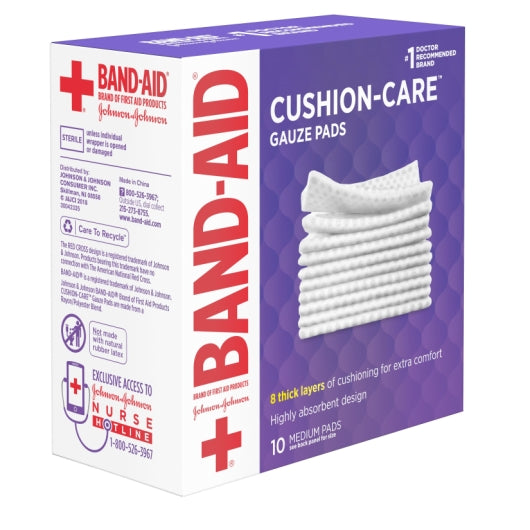 JOHNSON & JOHNSON CUSHION CARE MEDIUM 8 THICK LAYERS PAD MED GAUZE BOX, 8/3/10ct