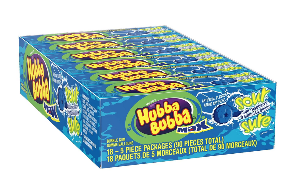 HUBBA BUBBA MAX BLUE SOUR RASPBERRY SINGLES 8/18/5pc