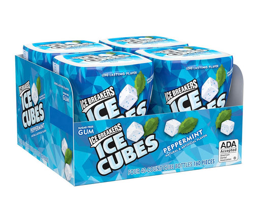 ICE BREAKERS ICE CUBES PEPPERMINT SUGAR FREE CHEWING GUM 4/40pcs