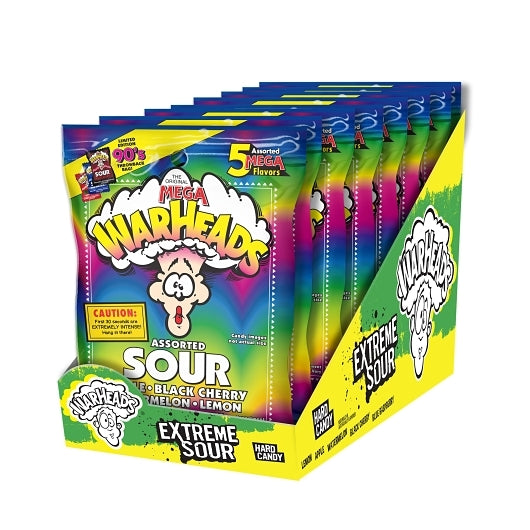 WARHEADS EXTREME SOUR HARD CANDY PEG BAG DRC 8/ 3.25oz