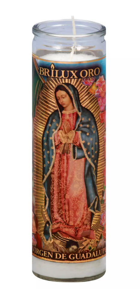 VELADORA BRILUX ORO VIRGEN DE LA GUADALUPE BLANCA 12/1