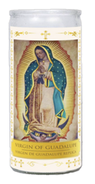 VELADORA MIRACLE VIRGEN DE GUADALUPE WHITE JUMBO 6/42oz