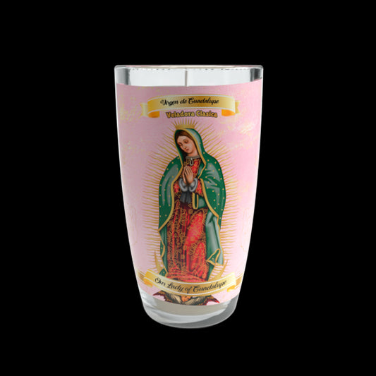 VELADORA MICHELADA (CLASICA) VIRGEN DE GUADALUPE BLANCA 12/1