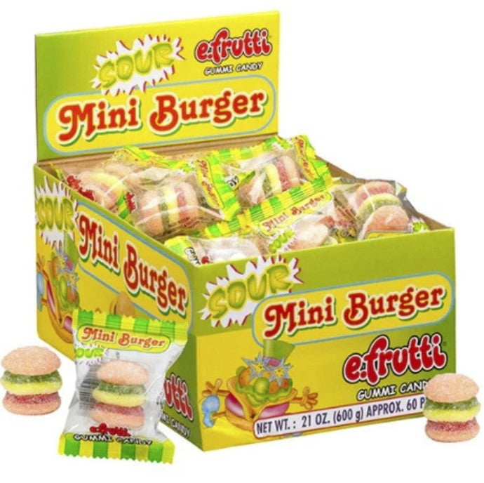 EFRUTTI GUMMI COUNTER DISPLAY MINI BURGER SOUR 8/60/.32 OZ