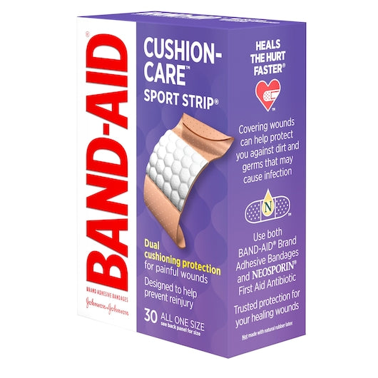 BAND AID CUSHION -CARE SPORT EXTRA WIDE BANDAGE BOX 4/6/30ct