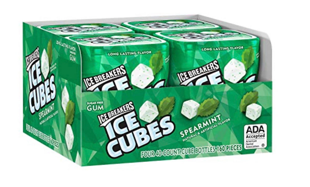 ICE BREAKERS ICE CUBES SPEARMINT SUGAR FREE GUM 4PK/ 40pcs