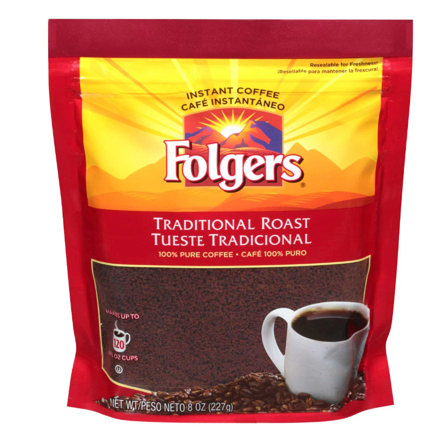 FOLGERS TRADITIONAL INSTANT ROASTED COFFEE 18/8OZ