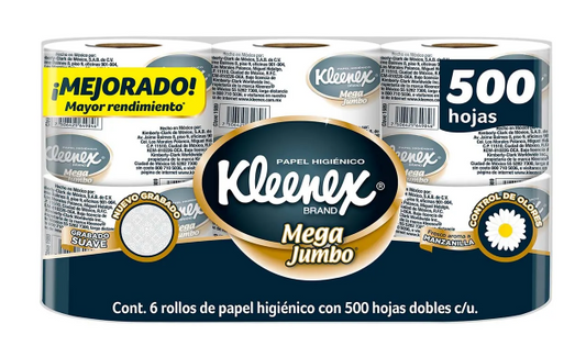 KLEENEX PAPEL HIGIENICO MEGA JUMBO 500H 8/6 ROLLOS
