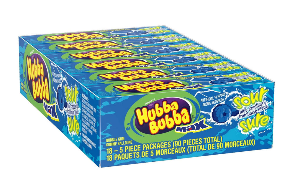 HUBBA BUBBA MAX BLUE SOUR RASPBERRY SINGLES  8/18/5pc