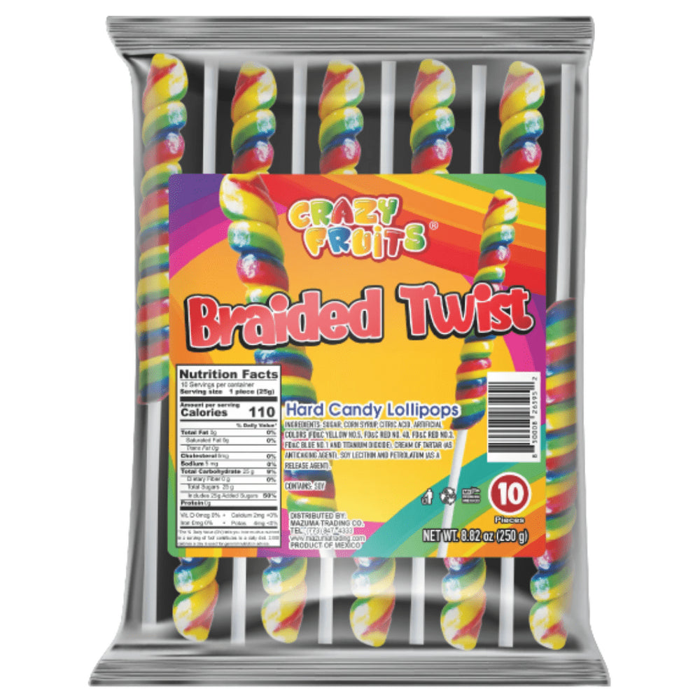 CRAZY FRUITS BRAIDED TWIST LOLLIPOPS 20/ 10ct