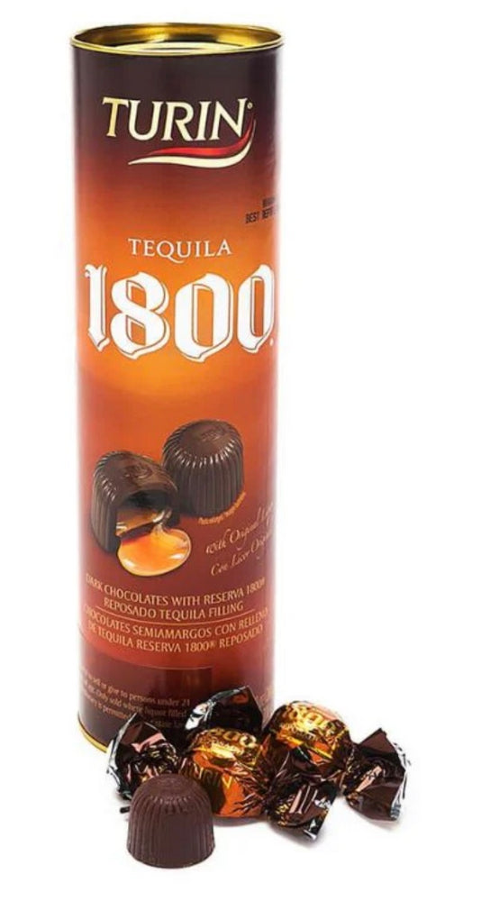 TURIN TEQUILA 1800 LIQUOR FILLED DARK CHOCOLATE TUBE 12/ 7oz