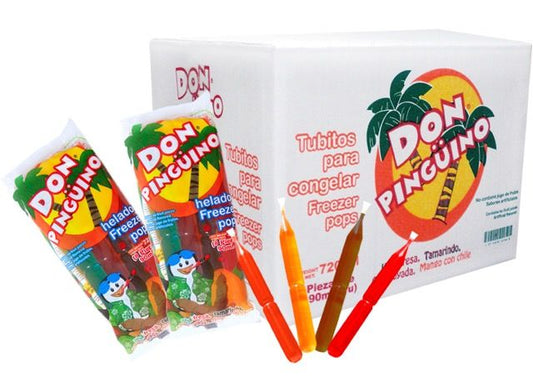 FREEZER POPS DON PINGUINO SABORES TROPICALES (TAMARIN,  STRAW, MANGO & CHILE CHAMOYADA) 15/8/3oz