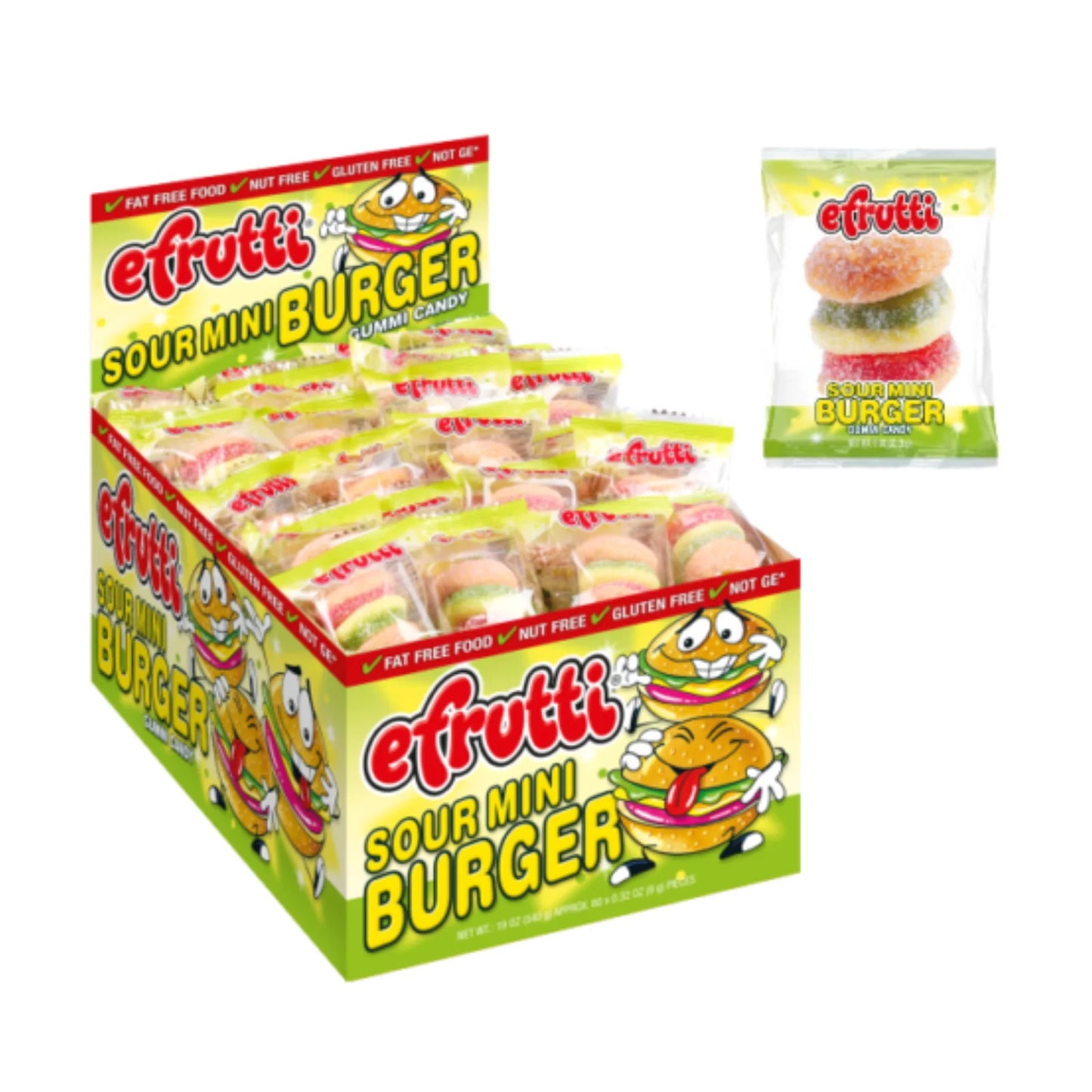 EFRUTTI GUMMI COUNTER DISPLAY MINI BURGER SOUR 60 PCS